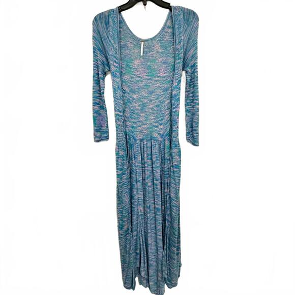 Free People Blue Green Space Dyed Henley Midi Long Sweater Cardigan- Size XS - Picture 2 of 7